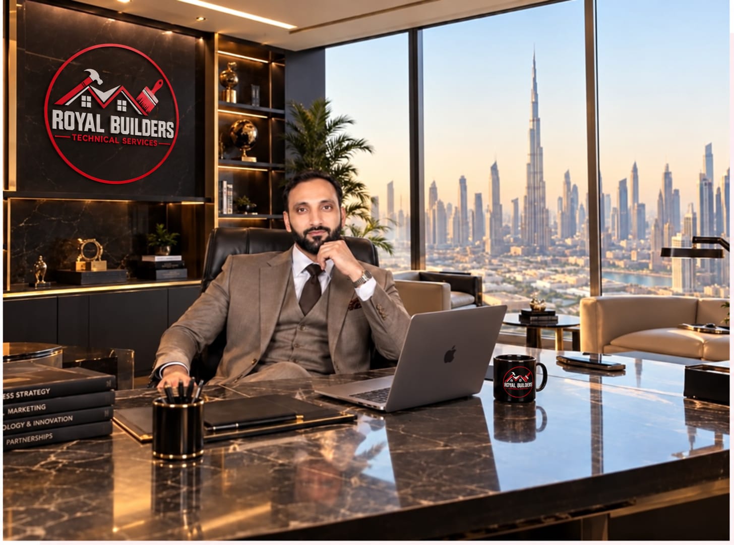 Abu Bakar Fayyaz, Manager of Royal Builders Technical Services, in his office